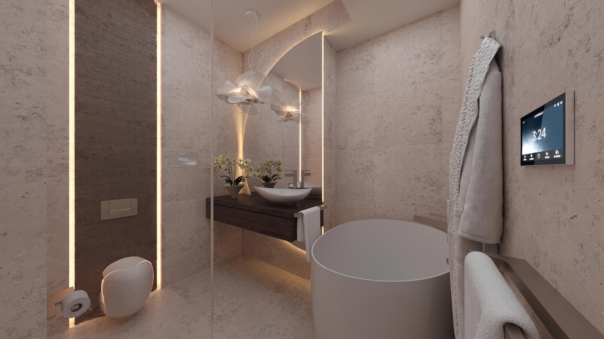 3D exterior rendering of master bathroom