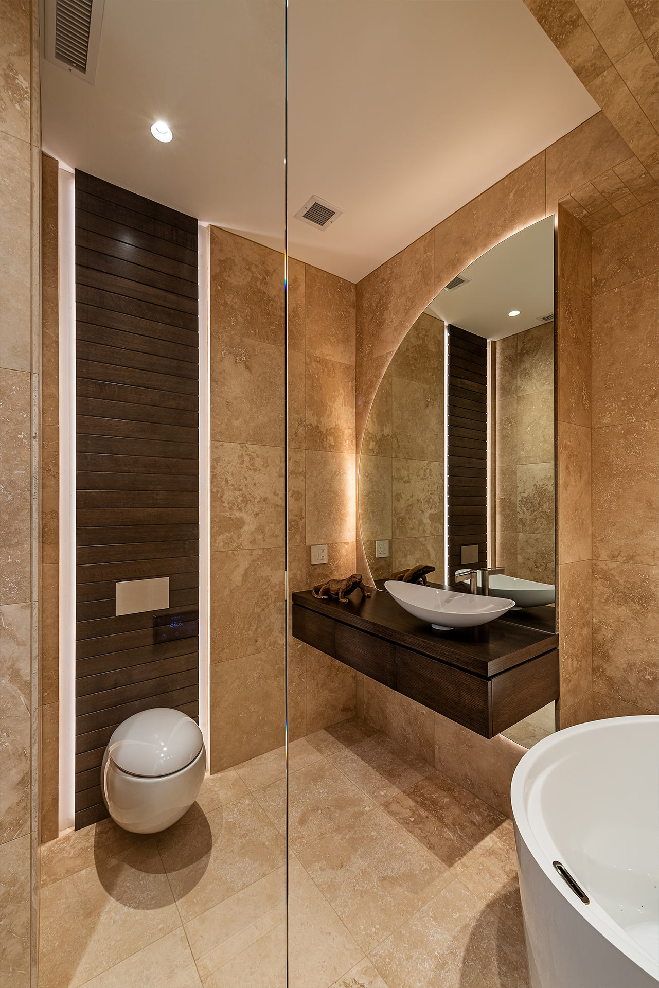 high-end master bathroom vanity and water closet