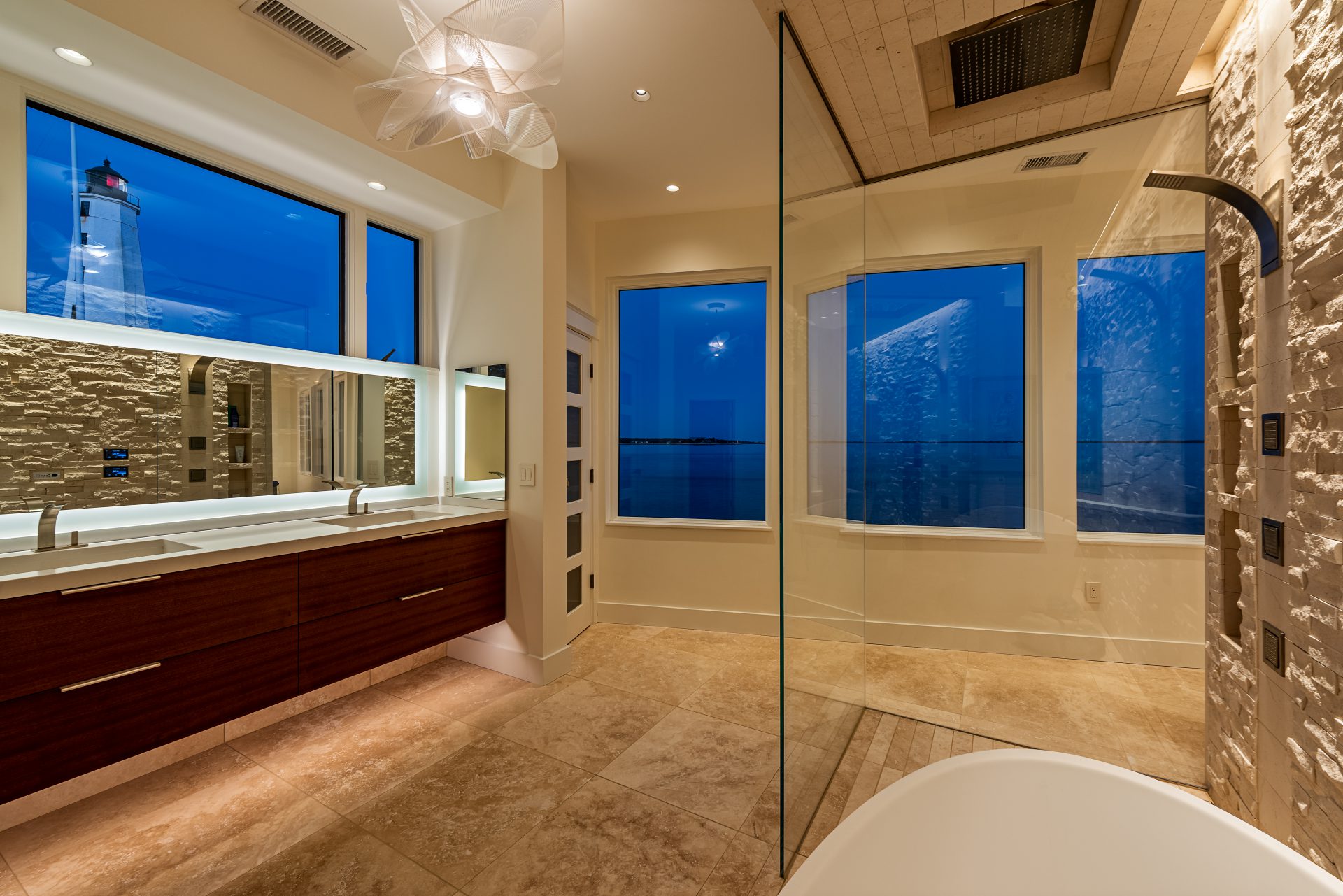 master bathroom vanity and tub shower enclosure