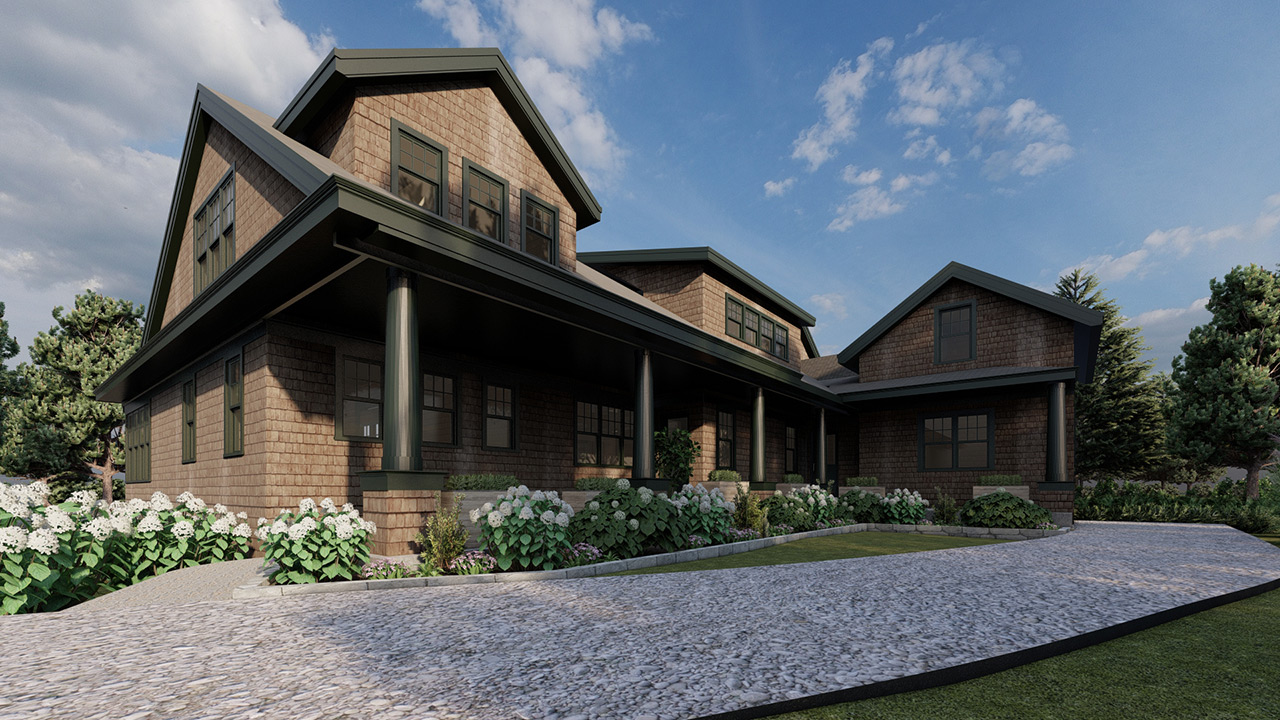 Exterior view of Shingle Style home